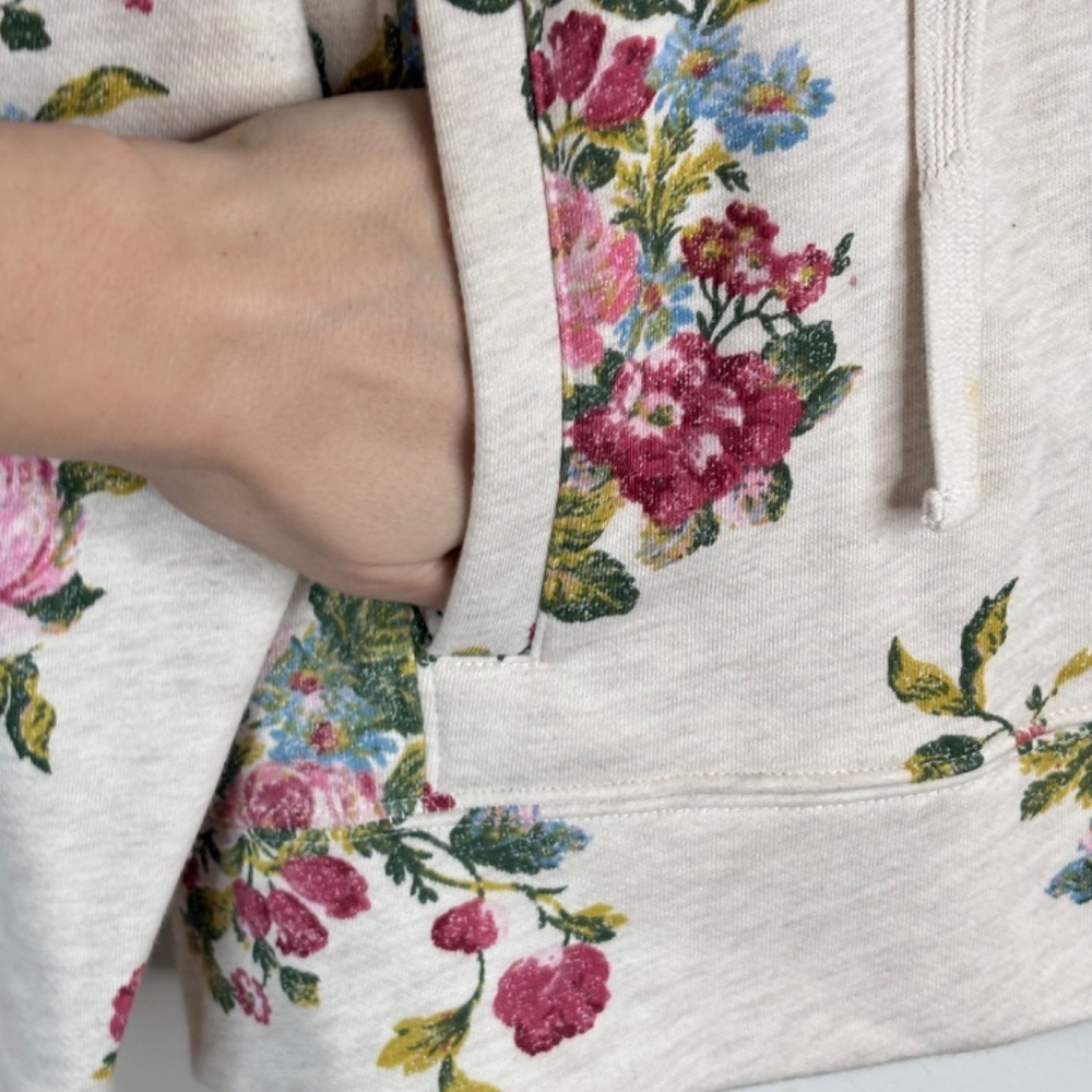 Anthropologie Daily Practice Floral Hoodie M Beige Cottage Boho Lounge Spring - Picture 4 of 12